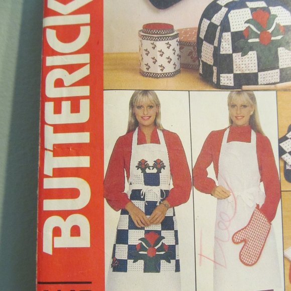 Vintage 1980s Butterick 4147 Sewing Craft Pattern Kitchen Accessories Apron - Picture 2 of 10